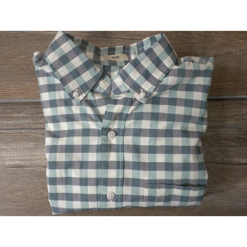J. Crew Shirt Mens S Green Gray Secret Wash Slim Plaid Button Down Coolmax Prep